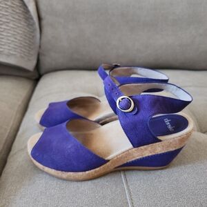 Dansko Charlotte Purple Nubuck Wedge Peep Toe Slingback Sandals Sz 41 10…